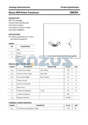 2N6354 datasheet - Silicon NPN Power Transistors