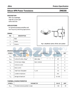 2N6356 datasheet - Silicon NPN Power Transistors