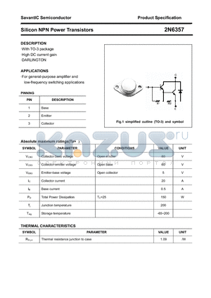 2N6357 datasheet - Silicon NPN Power Transistors