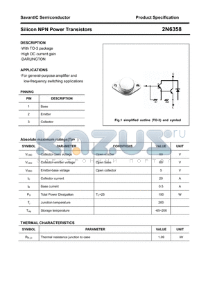 2N6358 datasheet - Silicon NPN Power Transistors