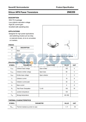 2N6359 datasheet - Silicon NPN Power Transistors