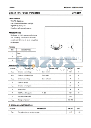 2N6359 datasheet - Silicon NPN Power Transistors