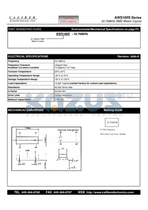 AWS100S datasheet - 32.768kHz SMD Watch Crystal