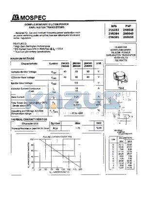 2N6384 datasheet - POWER TRANSISTORS(10A,100W)