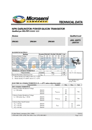 2N6384 datasheet - NPN DARLINGTON POWER SILICON TRANSISTOR