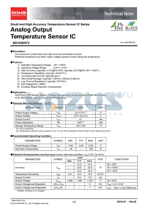 BD1020HFV datasheet - Analog Output Temperature Sensor IC