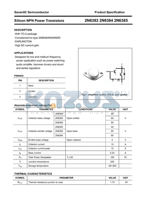 2N6384 datasheet - Silicon NPN Power Transistors