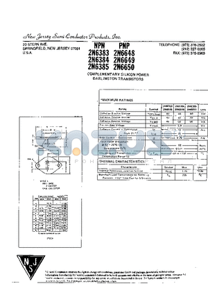 2N6384 datasheet - COMPLEMENTARY SILICON POWER DARLINGTON TRANSISTORS