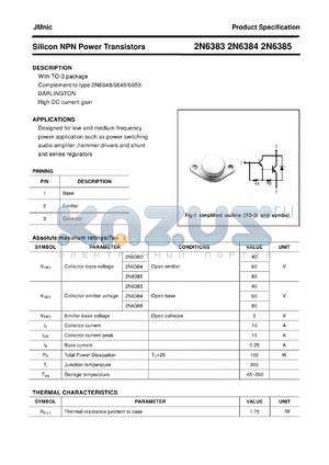 2N6385 datasheet - Silicon NPN Power Transistors