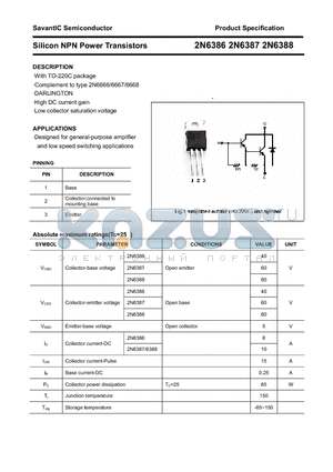 2N6386 datasheet - Silicon NPN Power Transistors