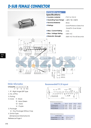 070262FR datasheet - D-SUB FEMALE CONNECTOR