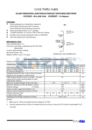 1U4G datasheet - GLASS PASSIVATED JUNCTION ULTRAFAST SWITCHING RECTIFIER(VOLTAGE - 50 to 800 Volts CURRENT - 1.0 Ampere)