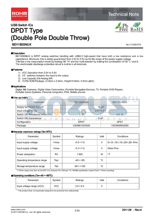 BD11600NUX datasheet - USB Switch ICs DPDT Type (Double Pole Double Throw)