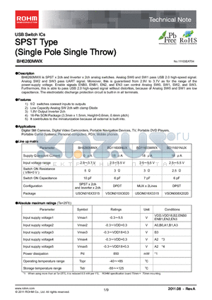 BD11600NUX datasheet - USB Switch ICs SPST Type(Single Pole Single Throw)