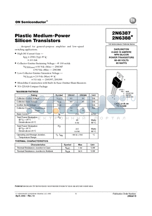 2N6388 datasheet - Plastic Medium-Power Silicon Transistors