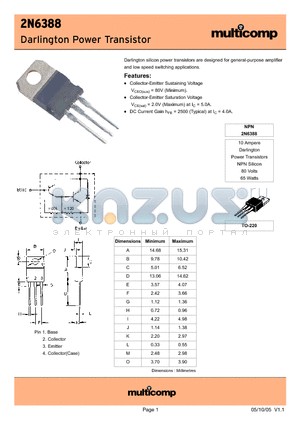 2N6388 datasheet - Darlington Power Transistor