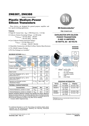 2N6388 datasheet - Plastic Medium-Power Silicon Transistors