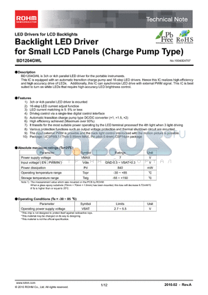 BD1204GWL datasheet - Backlight LED Driver for Small LCD Panels (Charge Pump Type)