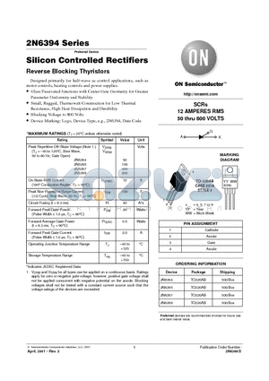 2N6394 datasheet - Silicon Controlled Rectifiers