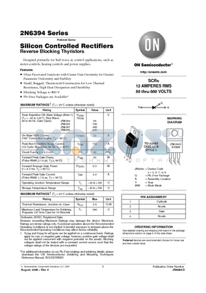 2N6394 datasheet - Silicon Controlled Rectifiers SCRs 12 AMPERES RMS 50 thru 800 VOLTS