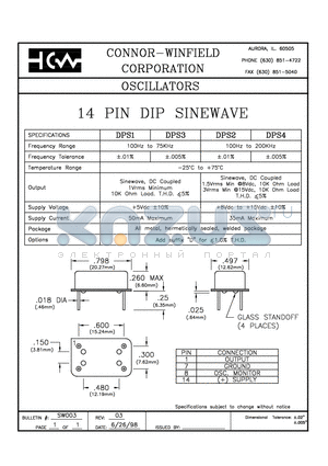 DPS1 datasheet - 14 PIN DIP SINEWAVE