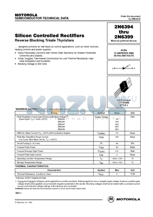 2N6399 datasheet - SCRs 12 AMPERES RMS 50 thru 800 VOLTS