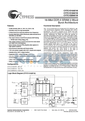 CY7C1316AV18-200BZC datasheet - 18-Mbit DDR-II SRAM 2-Word Burst Architecture