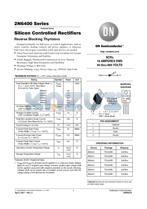 2N6400 datasheet - Silicon Controlled Rectifiers Reverse Blocking Thyristors