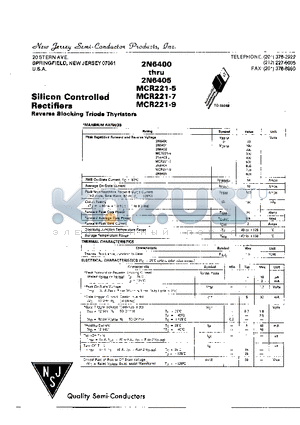 2N6400 datasheet - SILICON CONTROLLED RECTIFIERS