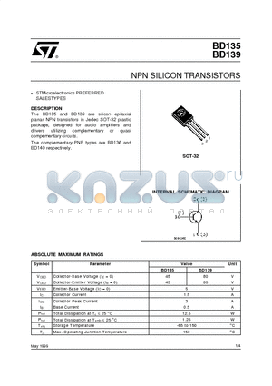 BD135 datasheet - NPN SILICON TRANSISTORS