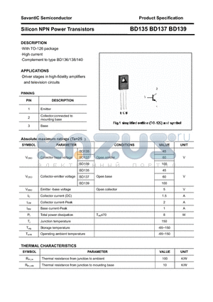 BD135 datasheet - Silicon NPN Power Transistors