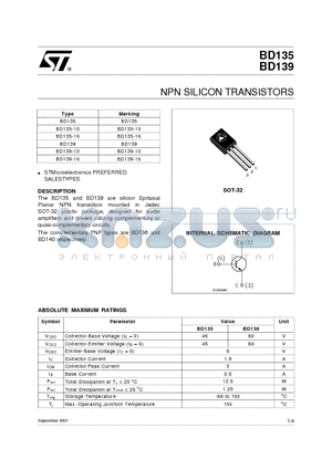 BD135-10 datasheet - NPN SILICON TRANSISTORS