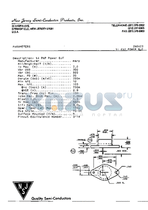 2N6423 datasheet - SI PNP POWER BJT