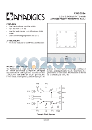 AWS5524D1 datasheet - 0.5 to 2.5 GHz SP4T Switch