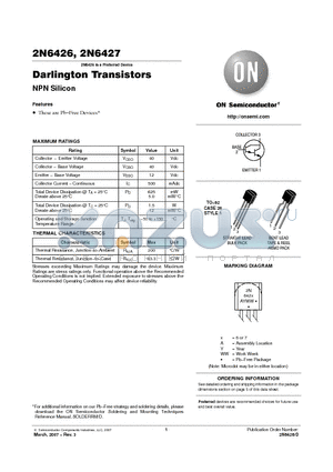 2N6426G datasheet - Darlington Transistors NPN Silicon