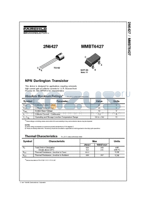 2N6427 datasheet - NPN Darlington Transistor