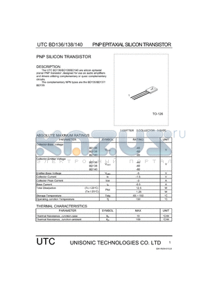 BD136 datasheet - PNP SILICON TRANSISTOR