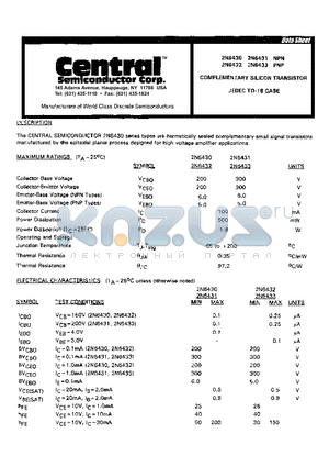 2N6430 datasheet - COMPLEMENTART SILICON TRANSISTOR