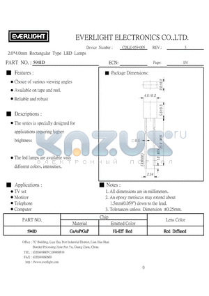 594ID datasheet - 2.0*4.0mm  Rectangular  Type  LED  Lamps