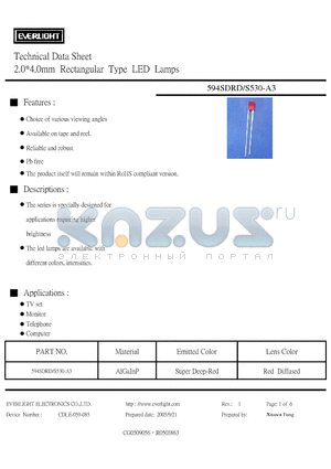 594SDRD/S530-A3 datasheet - 2.0*4.0mm Rectangular Type LED Lamps