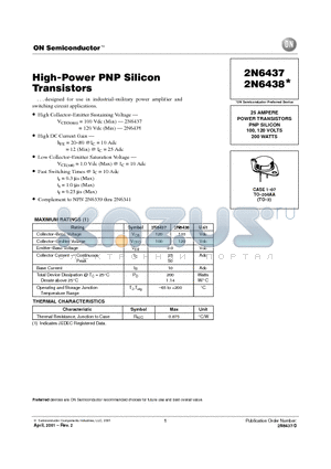 2N6437 datasheet - High-Power PNP Silicon Transistors