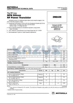 2N6439 datasheet - 60 W, 225 to 400 MHz CONTROLLED Q BROADBAND RF POWER TRANSISTOR NPN SILICON