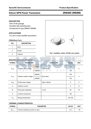 2N6465 datasheet - Silicon NPN Power Transistors