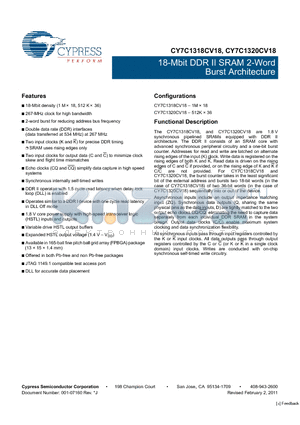 CY7C1318CV18 datasheet - 18-Mbit DDR II SRAM 2-Word Burst Architecture