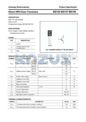 BD139 datasheet - Silicon NPN Power Transistors