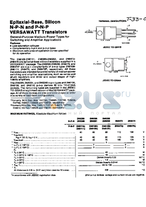 2N6476 datasheet - Epitaxial-Base, Silicon N-P-N and P-N-P VERSAWATT Transistors