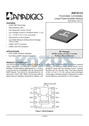 AWT6133M7P8 datasheet - PCS/CDMA 3.5V/29dBm Linear Power Amplifier Module