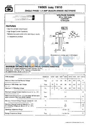 1W005 datasheet - SINGLE PHASE 1.0 AMP SILICON BRIDGE RECTIFIERS