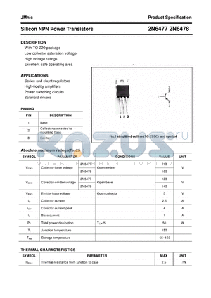 2N6478 datasheet - Silicon NPN Power Transistors