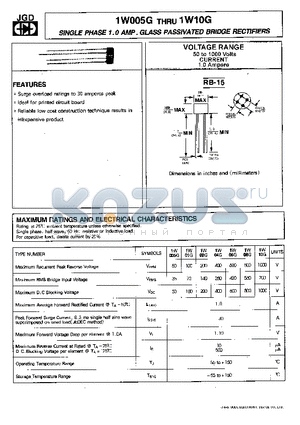 1W005G datasheet - SINGLE PHASE 1.0 AMP. GLASS PASSIVATED BRIDGE RECTIFIERS